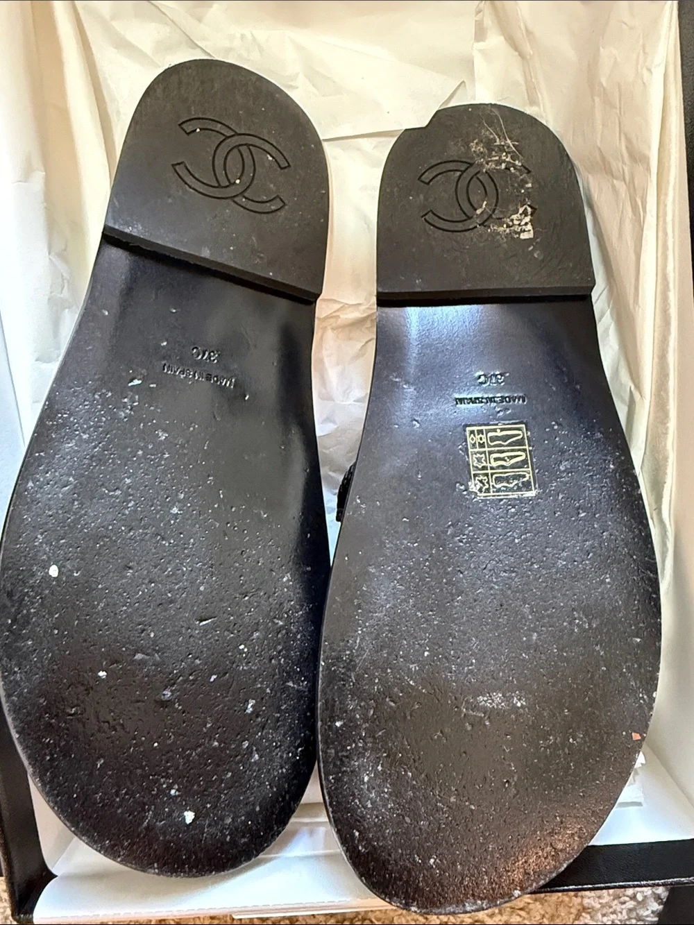 CHANEL Black Braided Leather CC Slide Sandals. 37 | Worn Once